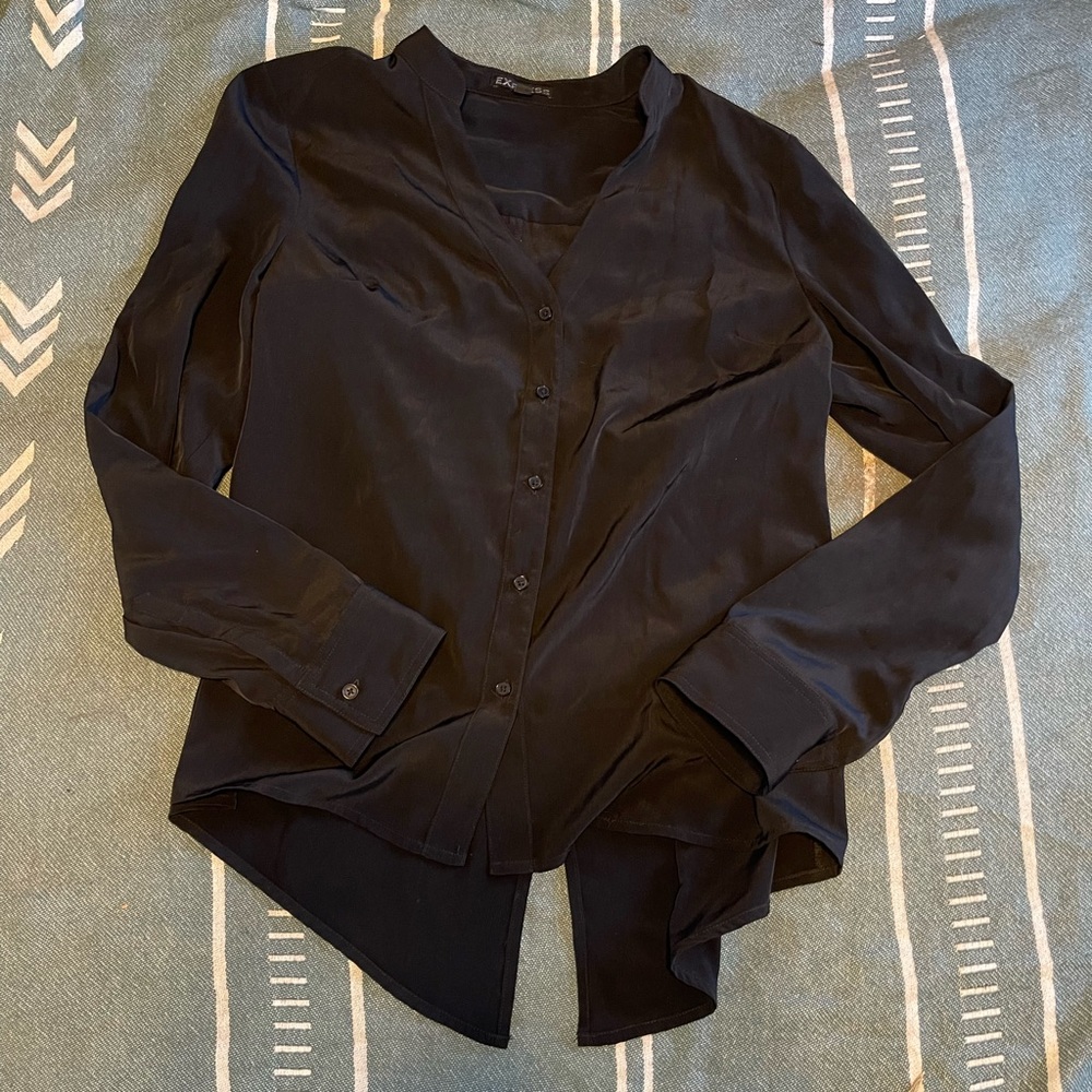 Express Shiny button down blouse with slit back